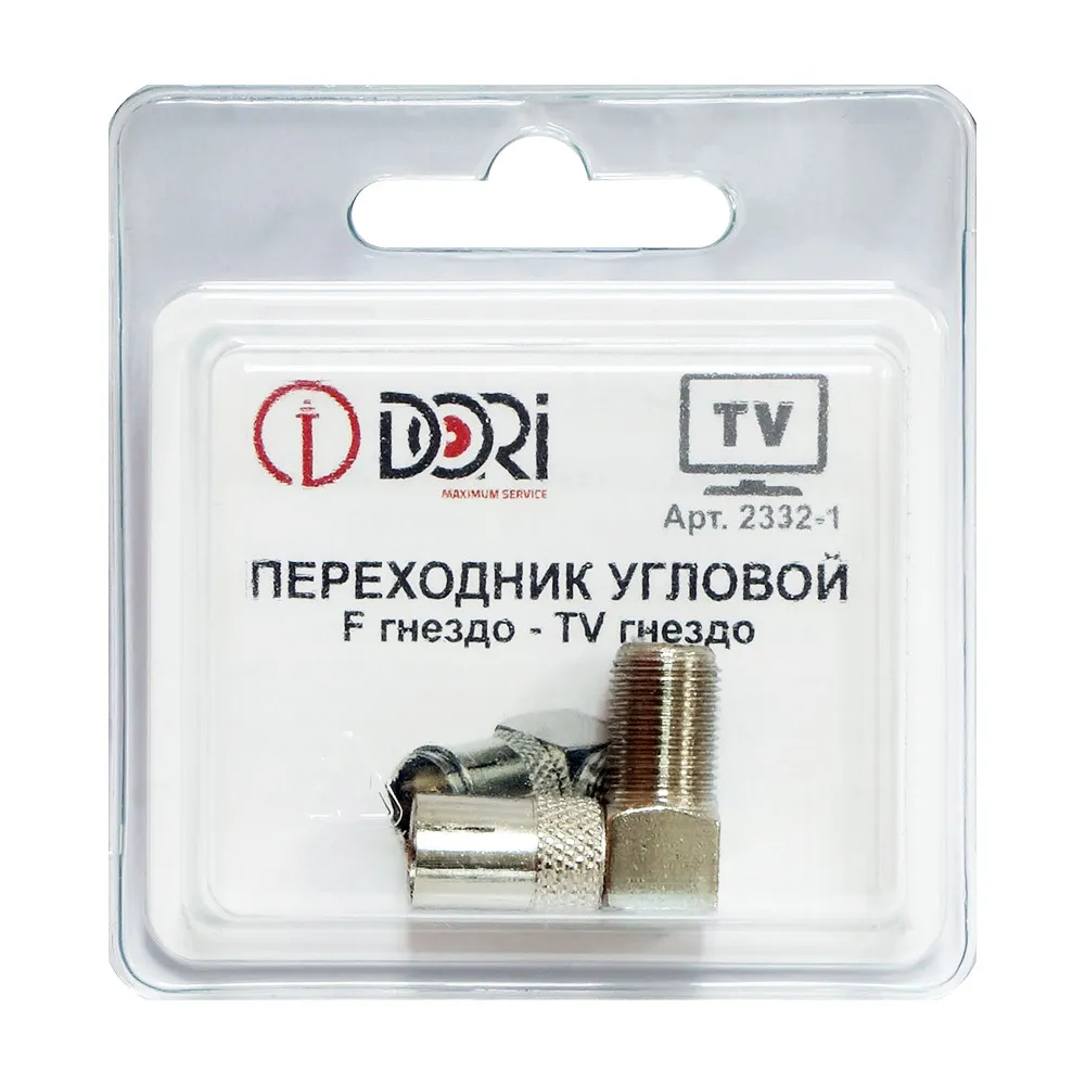 Переходник F гнездо - ТВ гнездо (металл) угловой (1 шт.) блистер