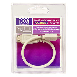 2410 Переходник USB A шт. - mini USB (5pin) шт. L=0,15 м