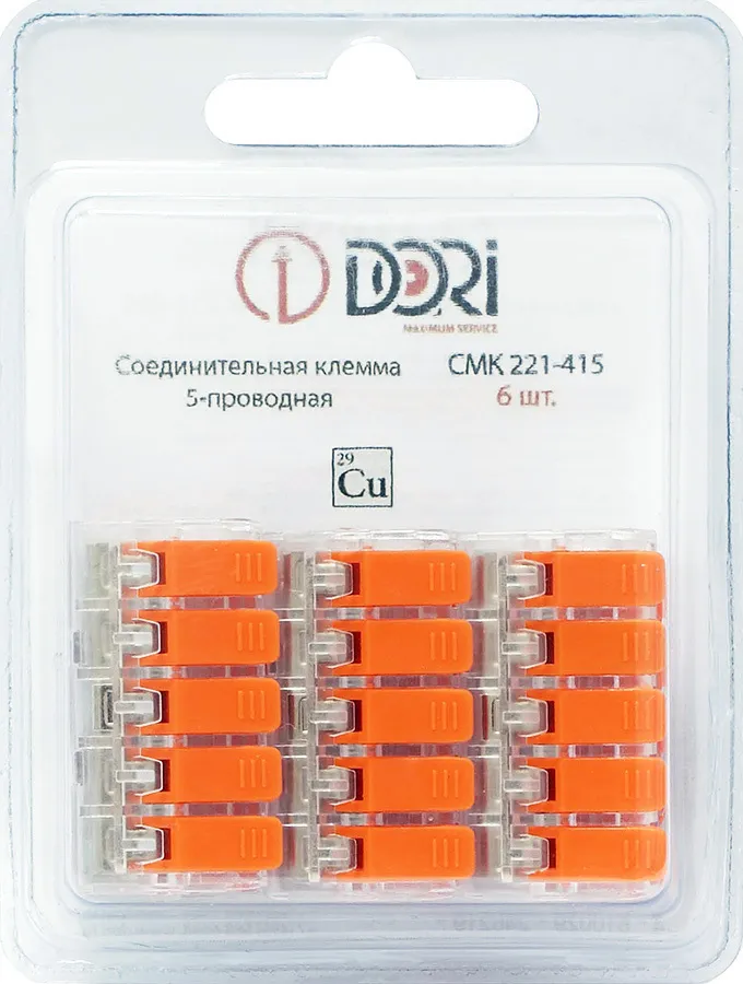 Соединительная клемма Dori (СМК221-415) 5-проводная, прозрачная 6 шт.