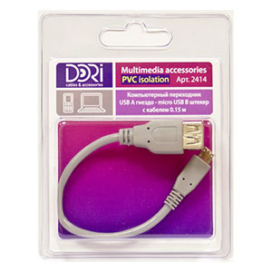 2414 Переходник USB A шт. - micro USB B шт. L=0,15 м