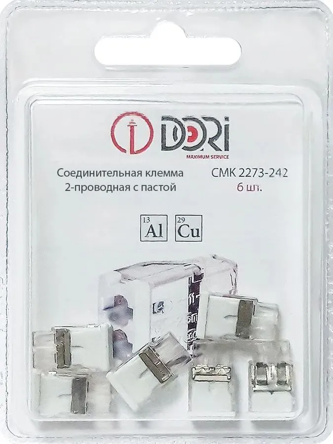 Строительно-монтажная клемма Dori (СМК 2273-242) 2-проводная с пастой 6 шт.