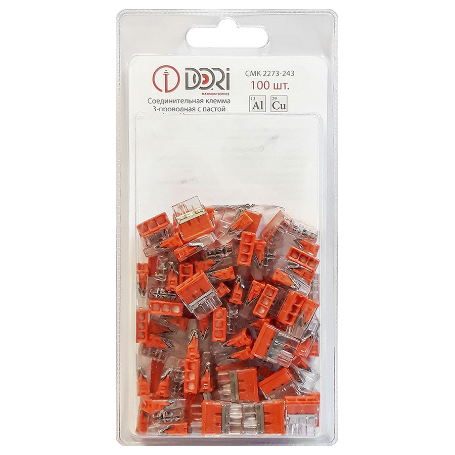 Строительно-монтажная клемма Dori (СМК 2273-243) 3-проводная с пастой 100 шт.