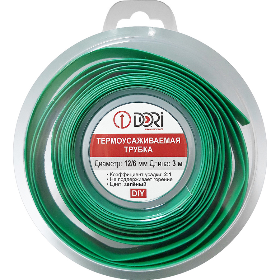 49807 Термоусаживаемая трубка ТУТ 12/6, ролл 3м, зеленая