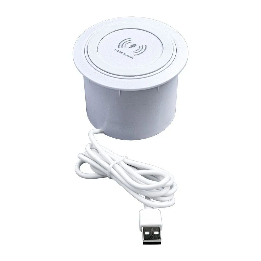 49685 LIFT mini Источник питания POP UP зарядное устройство встраиваемое, D70*50, белое, вход: 12В, 3А, беспроводное зарядное устройство 10Вт, USB-A+USB-C 18Вт, провод 1м адаптер 220В 36Вт