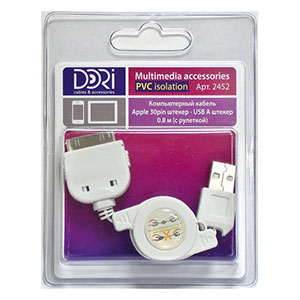 2452 Компьютерный кабель Apple 30pin шт. - USB A шт. (рулетка) L=0,8 м