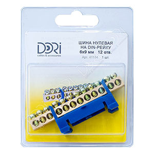 41184 Шина "N" нулевая с изолятором на DIN-рейку (6х9 мм, 12 групп)