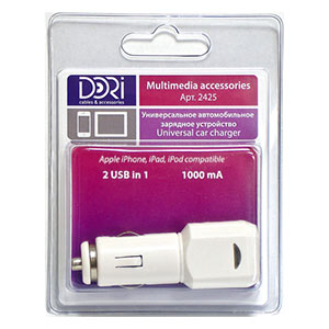 2425 USB автомобильное зарядное устройство 2 USB in 1 (1000mA, 5v)