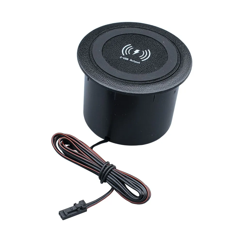 49692 LIFT mini Источник питания POP UP зарядное устройство встраиваемое, D70*50, белое, вход: 12В, 3А, беспроводное зарядное устройство 10Вт, USB-A+USB-C 18Вт, провод 1м с конн., адаптер 220В 36Вт