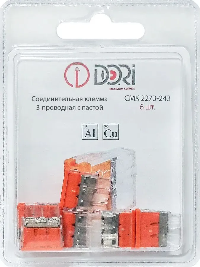 Строительно-монтажная клемма Dori (СМК 2273-243) 3-проводная с пастой 6 шт.