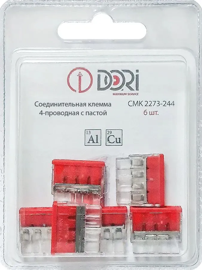 Строительно-монтажная клемма Dori (СМК 2273-244) 4-проводная с пастой 6 шт.