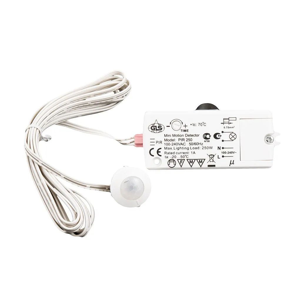 17594 Выключатель с датчиком движения PIR250, 220V, 250W, кабель 2м, расстояние срабатывания до 2,5м, угол 120°