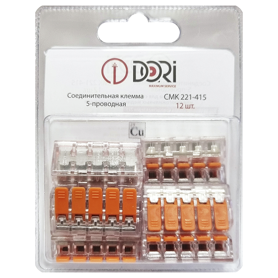 Соединительная клемма Dori (СМК221-415) 5-проводная, прозрачная 12 шт.