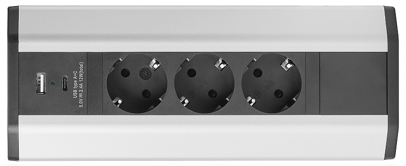51712 Блок розеток Dori POP UP 3+USB-A+USB-C, накладной угловой