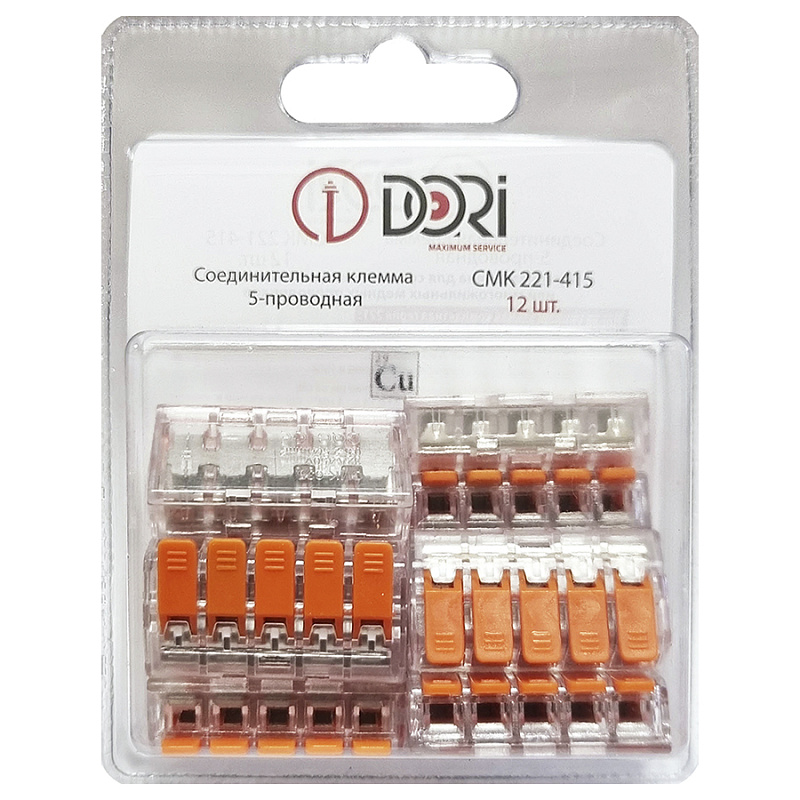 42853 Соединительная клемма Dori (СМК221-415) 5-проводная, прозрачная 12 шт.