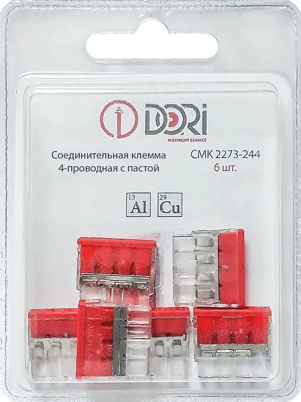 46363 Строительно-монтажная клемма Dori (СМК 2273-244) 4-проводная с пастой 6 шт.