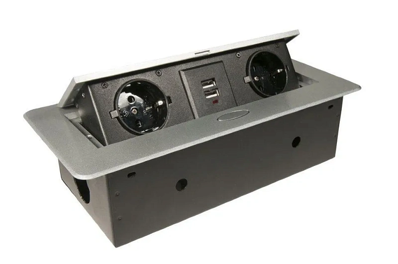 45694 Блок розеток выдвижной горизонтальный, серебристый