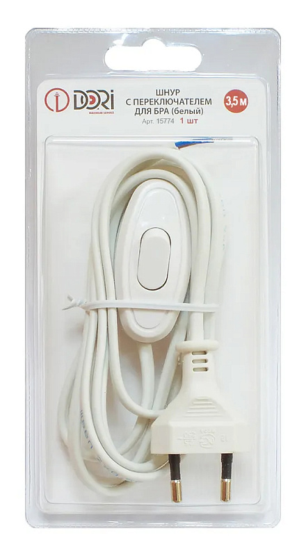 15774 Шнур для бра с переключателем, белый, блистер, 3,5м