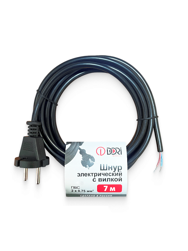 48022 Шнур ПВС 2х0,75 с вилкой  чёрный 7 м