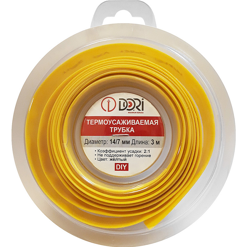 50111 Термоусаживаемая трубка ТУТ 14/7, ролл 3м, желтая