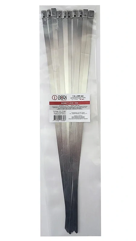43393 Хомут из нержавеющей стали 7,9*400 DORI AISI 304, 10шт