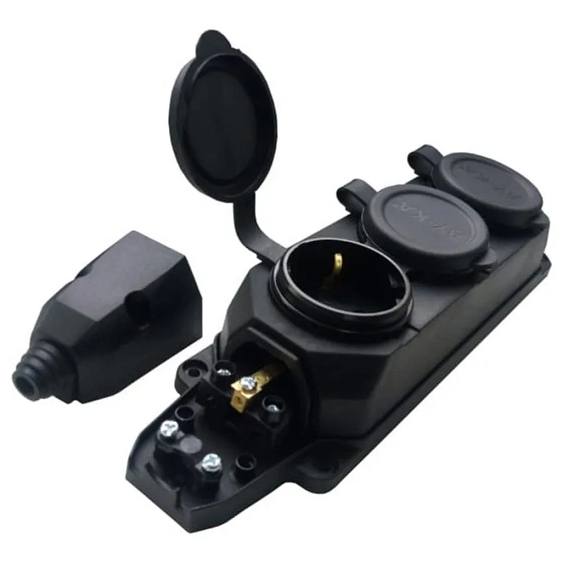 65483 Колодка 3 гнезда с/з c крышкой каучуковая (тройник)