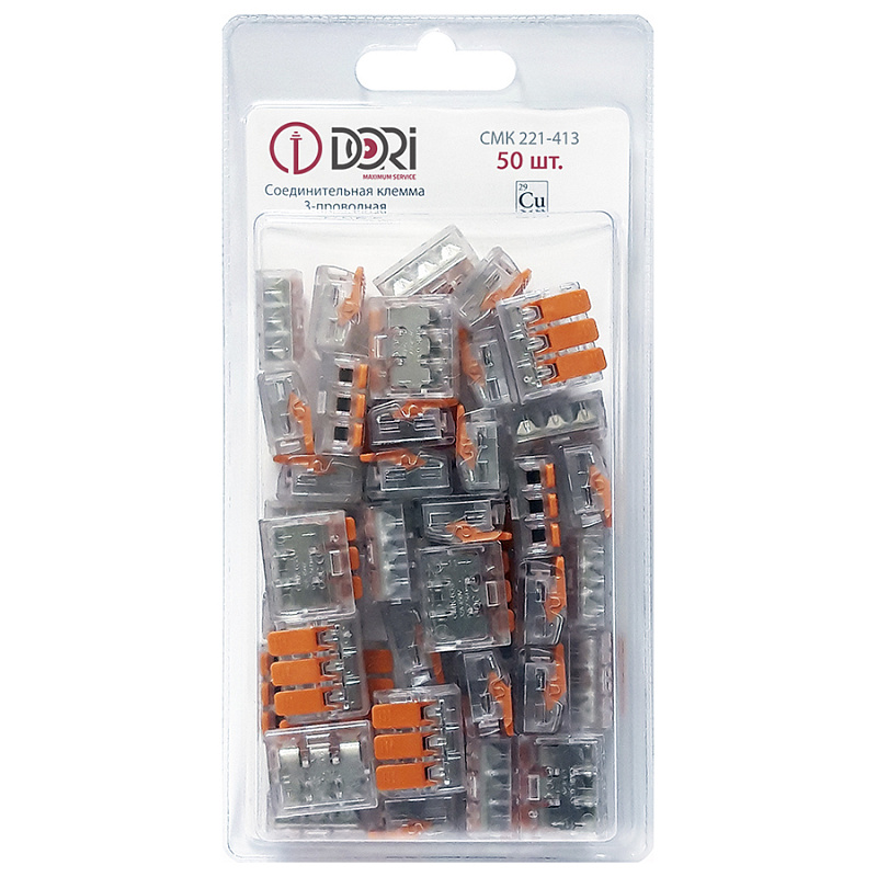 42921 Соединительная клемма Dori (СМК221-413) 3-проводная, прозрачная 50 шт.