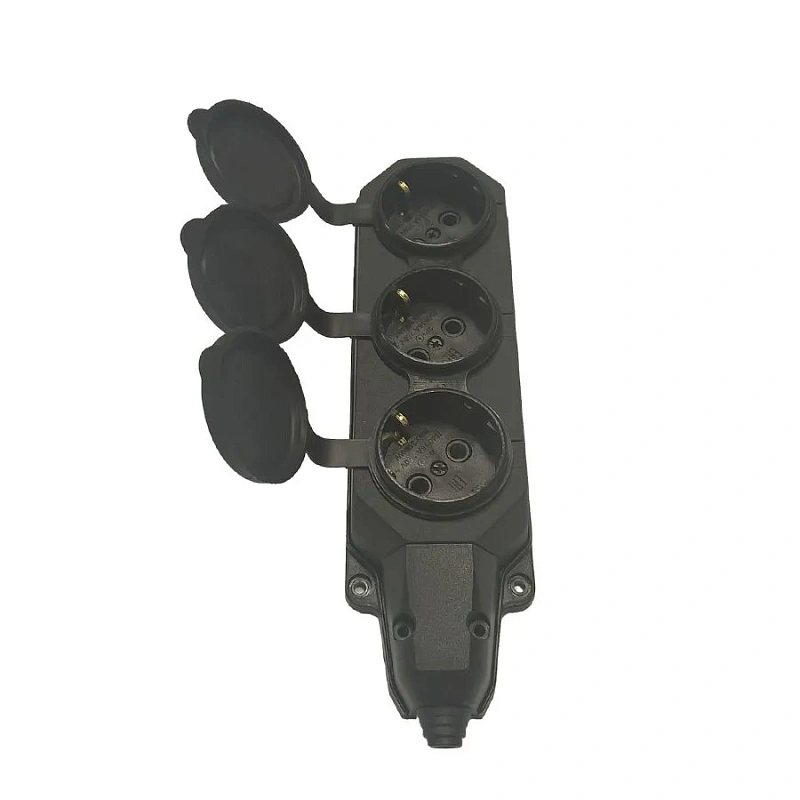 65483 Колодка 3 гнезда с/з c крышкой каучуковая (тройник)