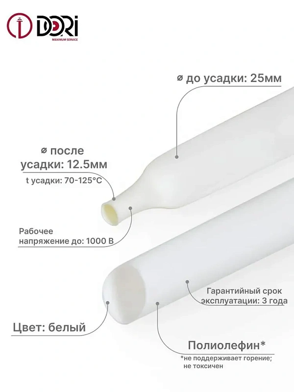 51118 Термоусаживаемая трубка ТУТ 25/12,5, ролл 3м, белая