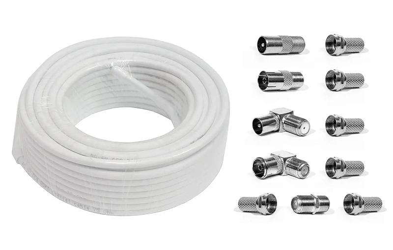 15118 Коаксиальный кабель RG-6 U белый CCA  (20м), + набор переходников №2