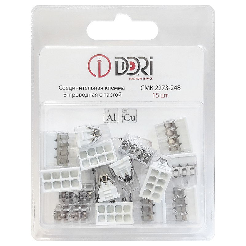47162 Строительно-монтажная клемма Dori (СМК 2273-248) 8-проводная с пастой 15 шт.