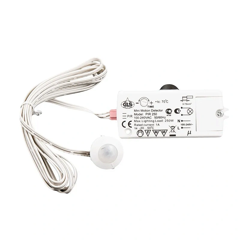 17594 Выключатель с датчиком движения PIR250, 220V, 250W, кабель 2м, расстояние срабатывания до 2,5м, угол 120°