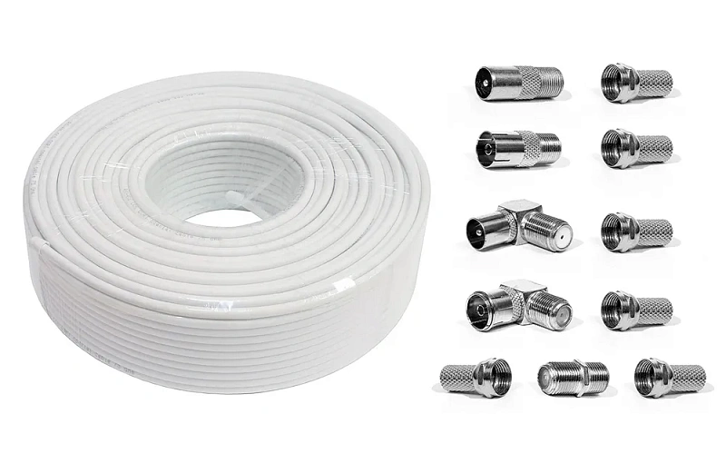 15026 Коаксиальный кабель RG-6 белый CCA  (100м), + набор переходников №2