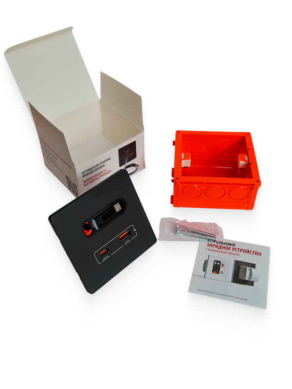 53280 Зарядное устройство DORI 2 кабеля Type-C + USB-A + Type-C, черный