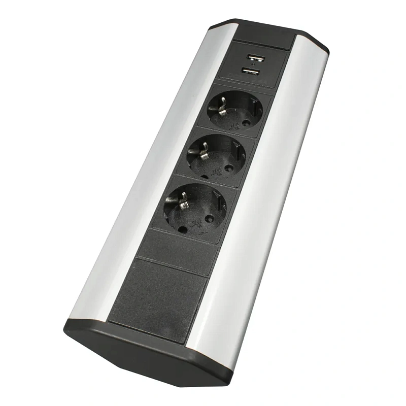 43041 Блок розеток угловой TRINGLE-U, 3EURO+2USB, серебристый   NEW