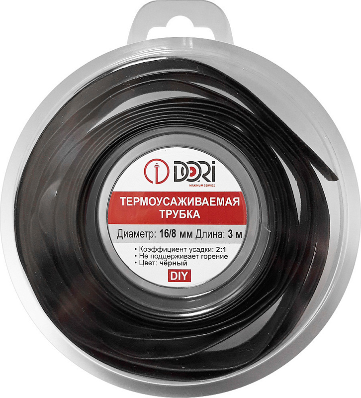 50234 Термоусаживаемая трубка ТУТ 16/8, ролл 3м, черная