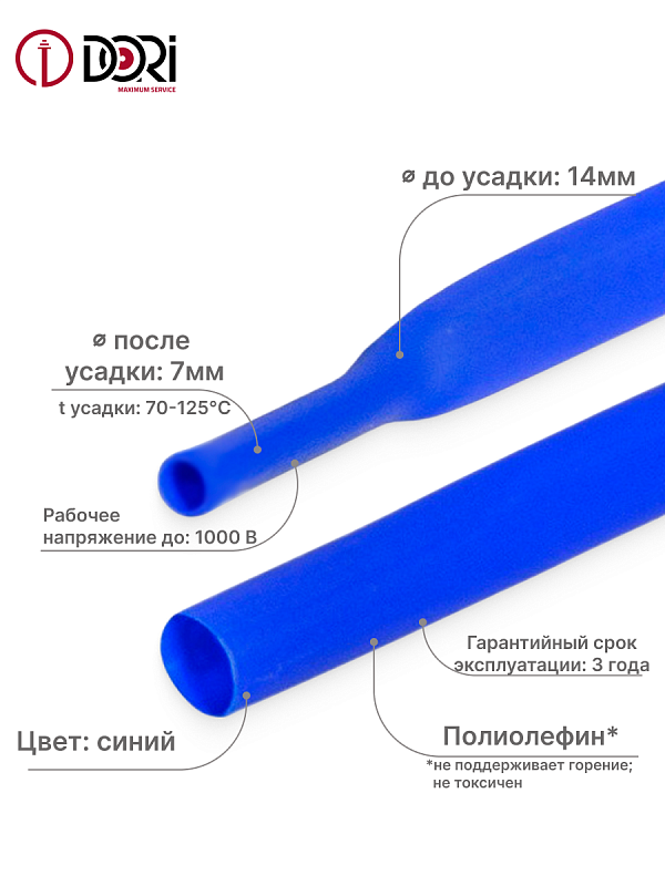 50159 Термоусаживаемая трубка ТУТ 14/7, ролл 3м, синяя