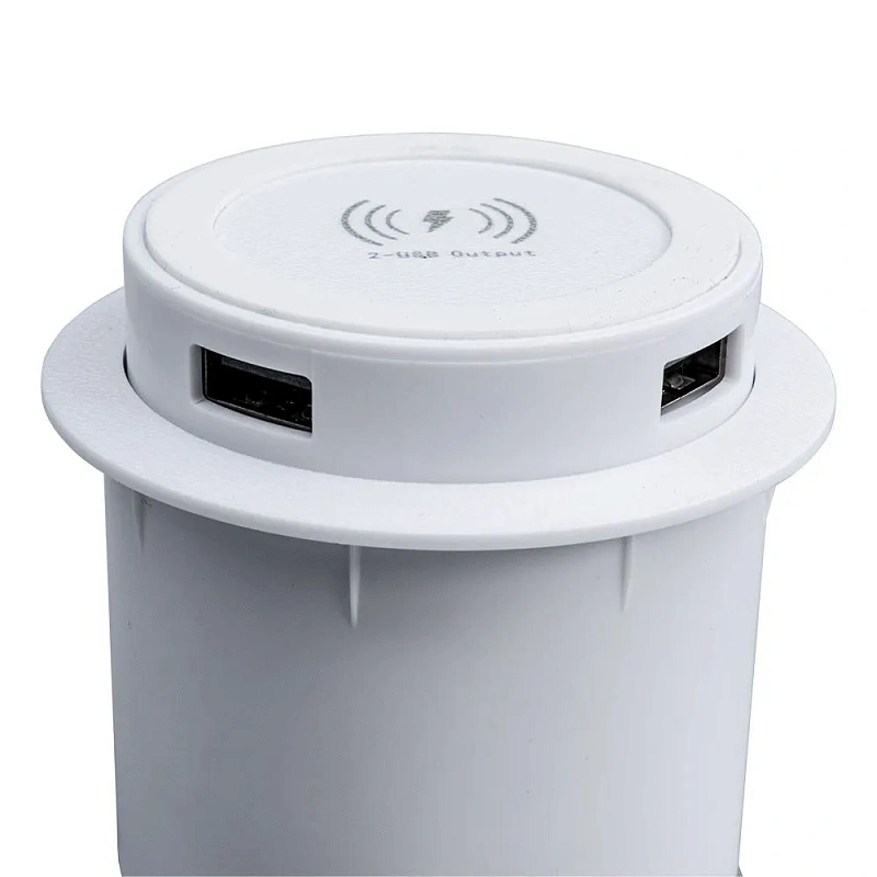 49685 LIFT mini Источник питания POP UP зарядное устройство встраиваемое, D70*50, белое, вход: 12В, 3А, беспроводное зарядное устройство 10Вт, USB-A+USB-C 18Вт, провод 1м адаптер 220В 36Вт
