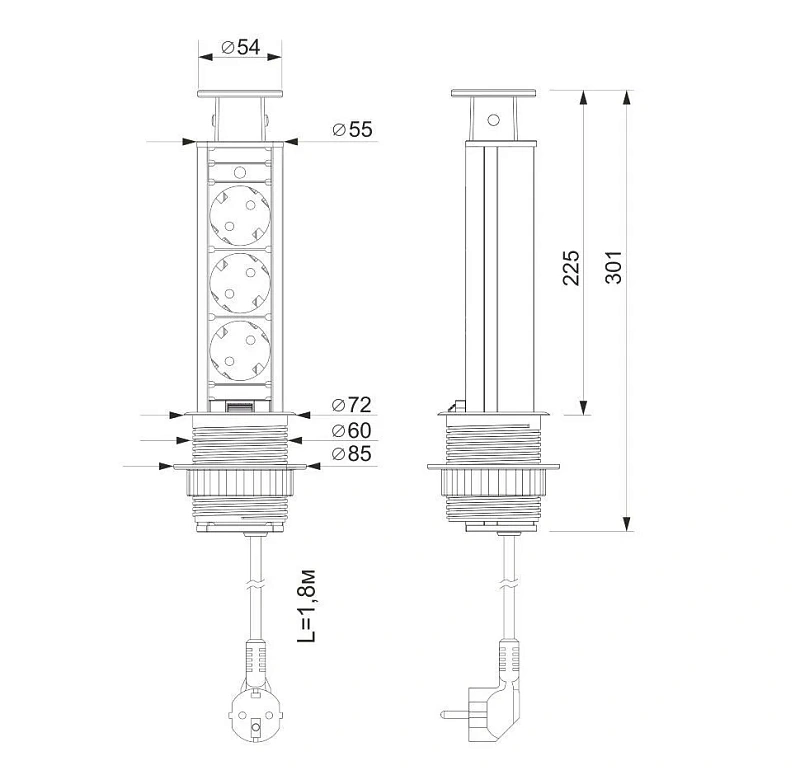 16948 Блок розеток выдвижной вертикальный POP UP Compact, 3 USB, черный
