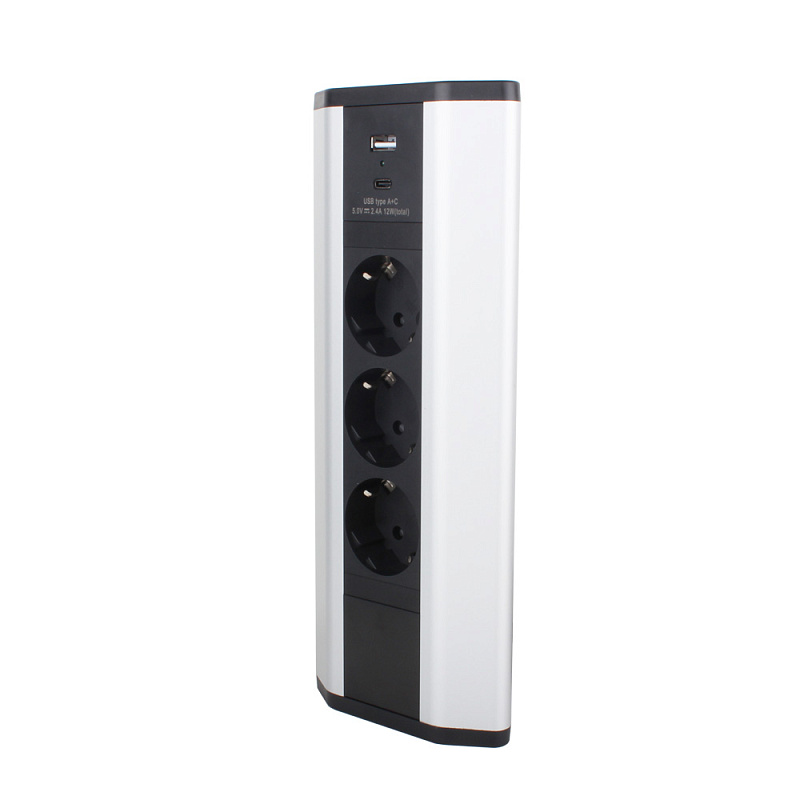 51712 Блок розеток Dori POP UP 3+USB-A+USB-C, накладной угловой