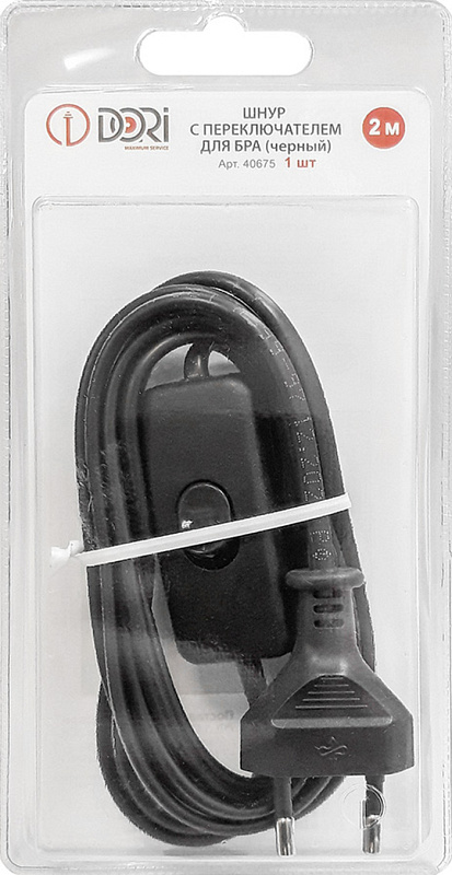 40675 Шнур для бра с переключателем, чёрный, блистер, 2м