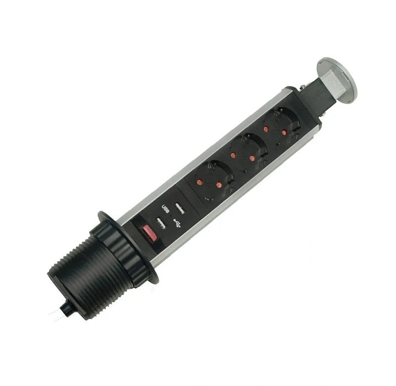 45687 Блок розеток выдвижной вертикальный POP UP Compact, 2USB, серебристый