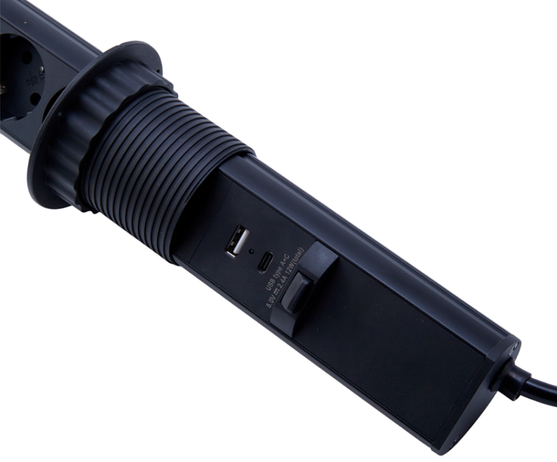 51705 Блок розеток Dori POP UP 3+USB-A+USB-C, выдвижной вертикальный
