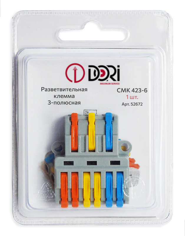 52672 Разветвительная клемма Dori (СМК 423-6) трехполюсная, 1шт.