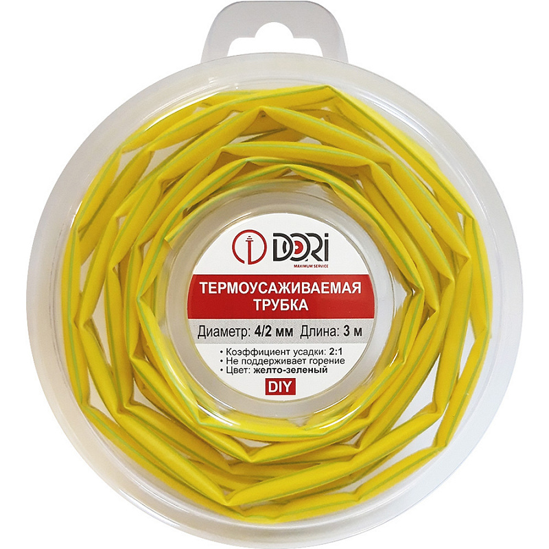 48664 Термоусаживаемая трубка ТУТ 4/2, ролл 3м, желто-зелёная