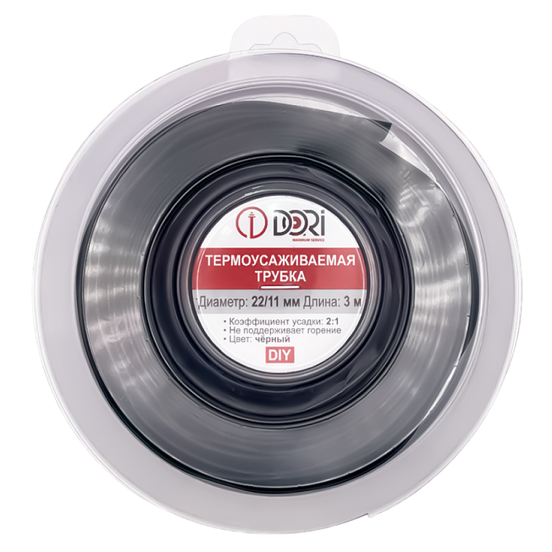 51101 Термоусаживаемая трубка ТУТ 22/11, ролл 3м, черная