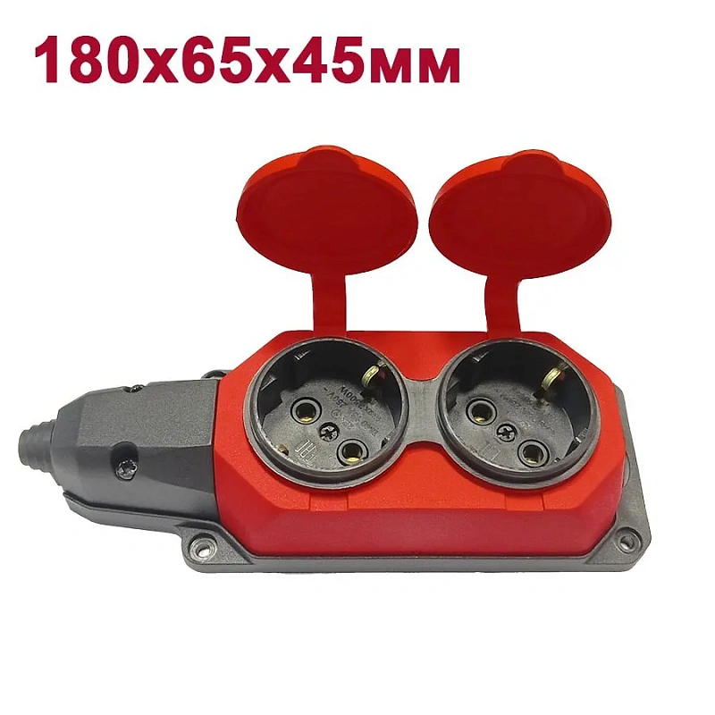 2464 Колодка ОУ 2-ая каучук с/з 16A IP44 красная