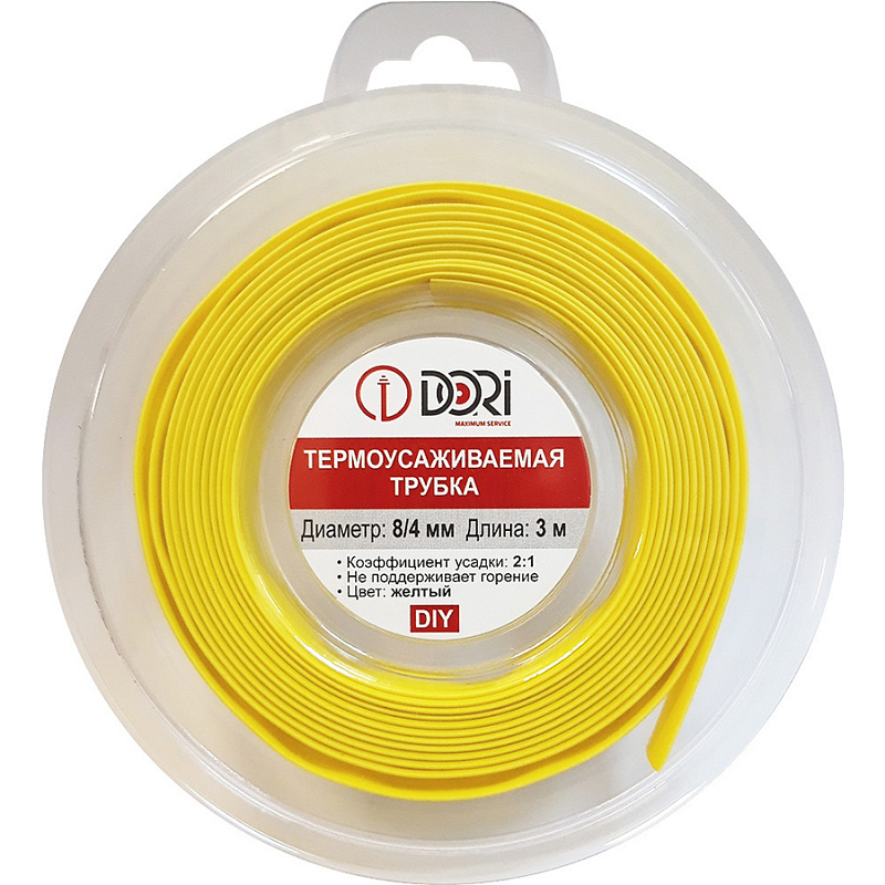 48794 Термоусаживаемая трубка ТУТ 8/4, ролл 3м, желтая
