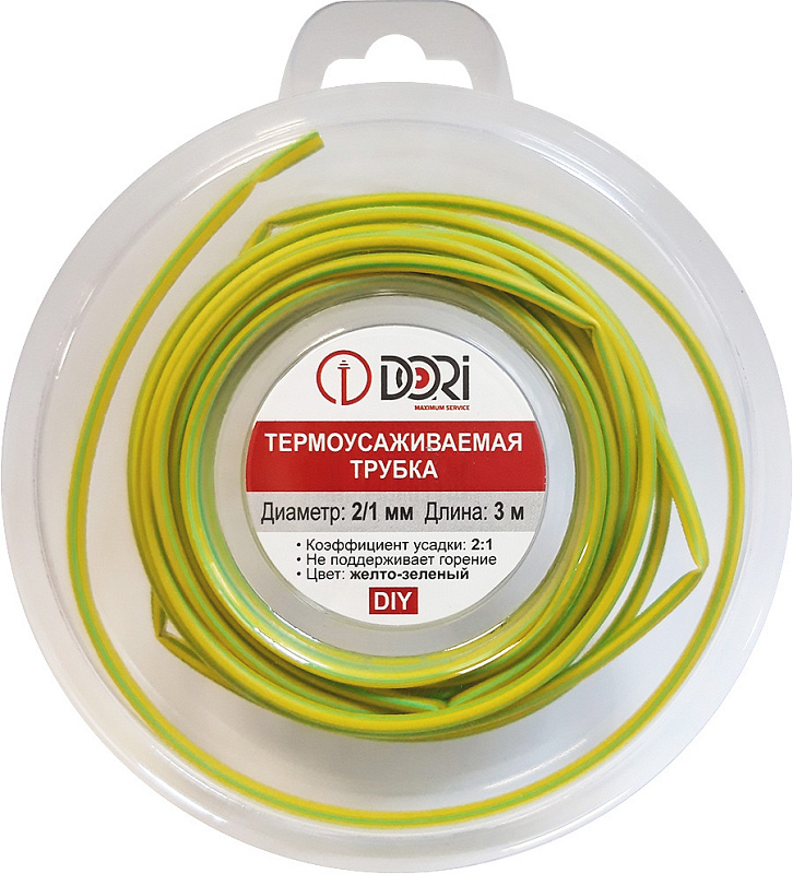 48596 Термоусаживаемая трубка ТУТ 2/1, ролл 3м, желто-зелёная