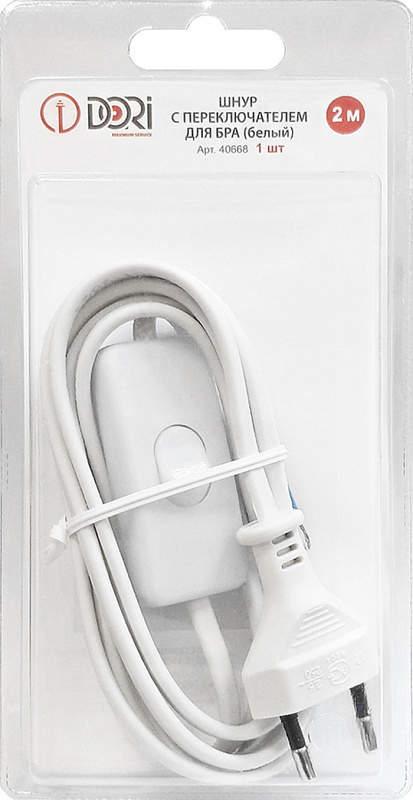 40668 Шнур для бра с переключателем, белый, блистер, 2м