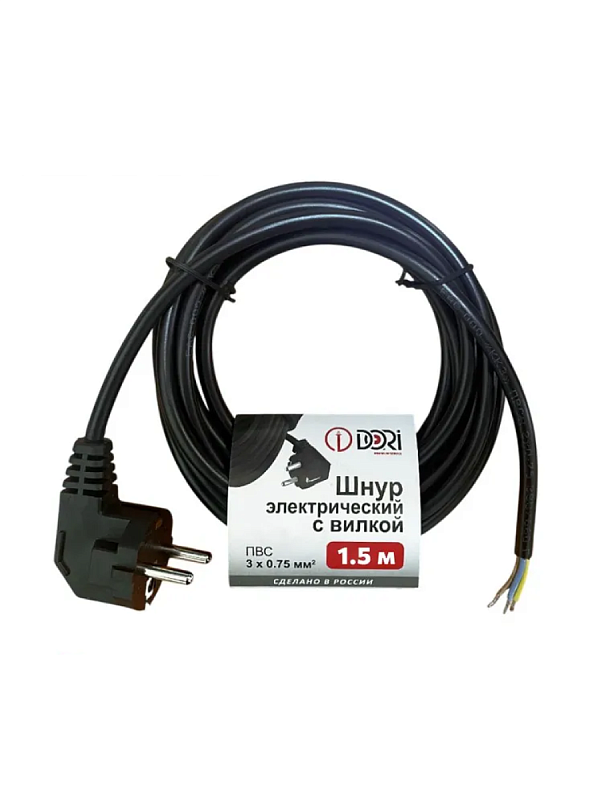 41689 Шнур ПВС 3х0,75 с вилкой  чёрный 1,5 м